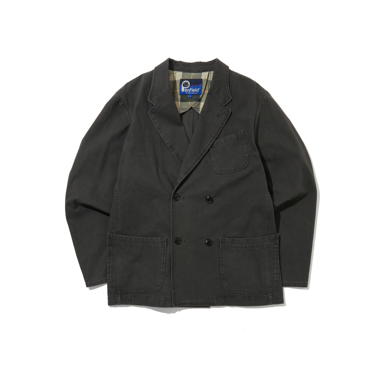 펜필드(PENFIELD) 페이디드 코튼 헤링본 더블 브레스티드 자켓 차콜_FR1WJ35U
