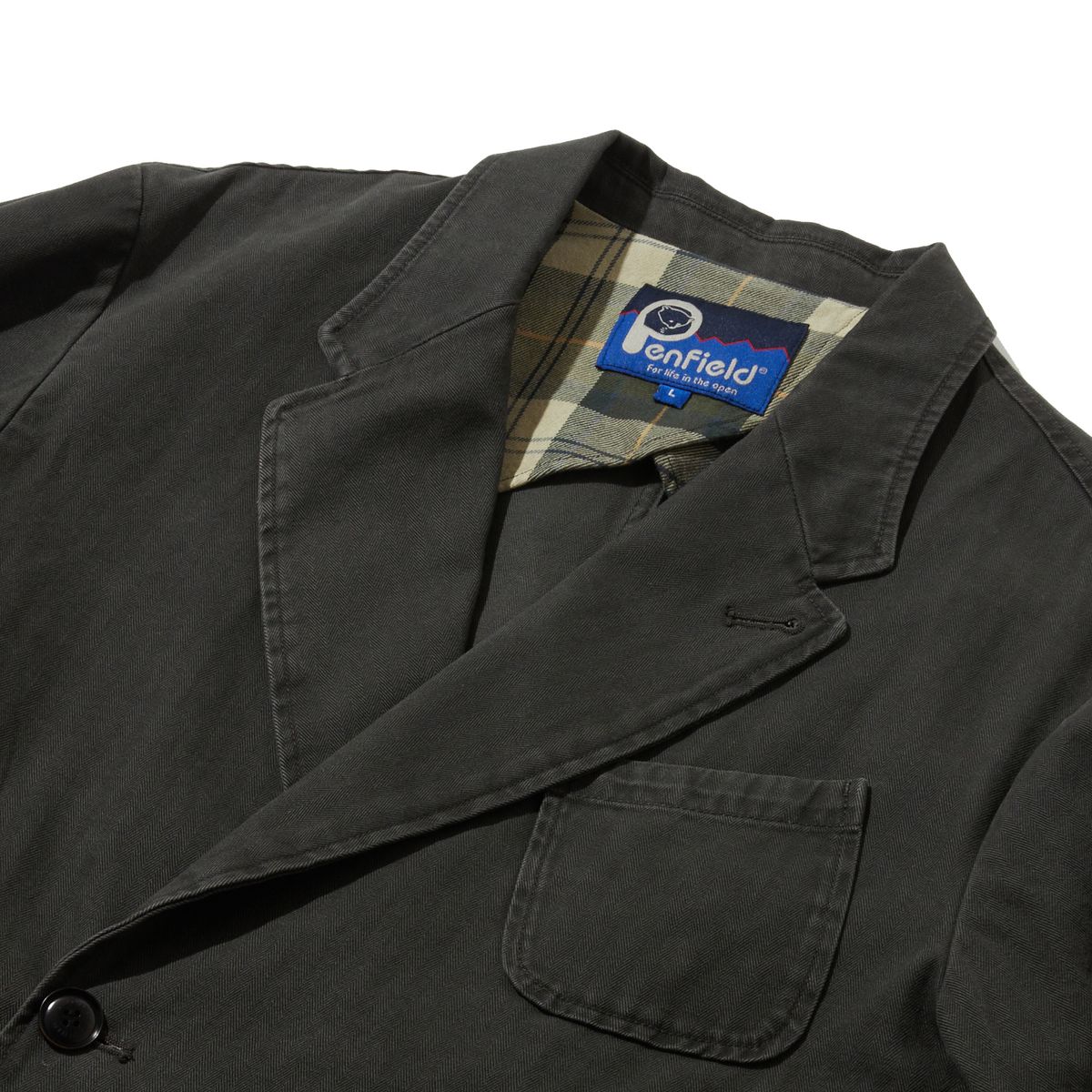 펜필드(PENFIELD) 페이디드 코튼 헤링본 더블 브레스티드 자켓 차콜_FR1WJ35U