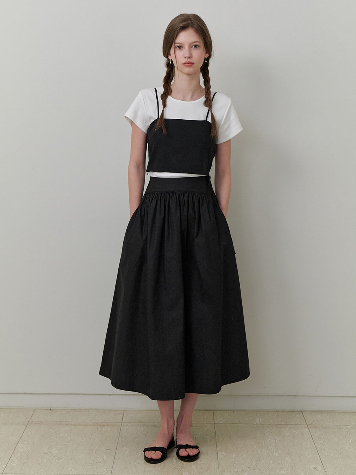 리엘(RE L) Heidi shirring skirt (black)
