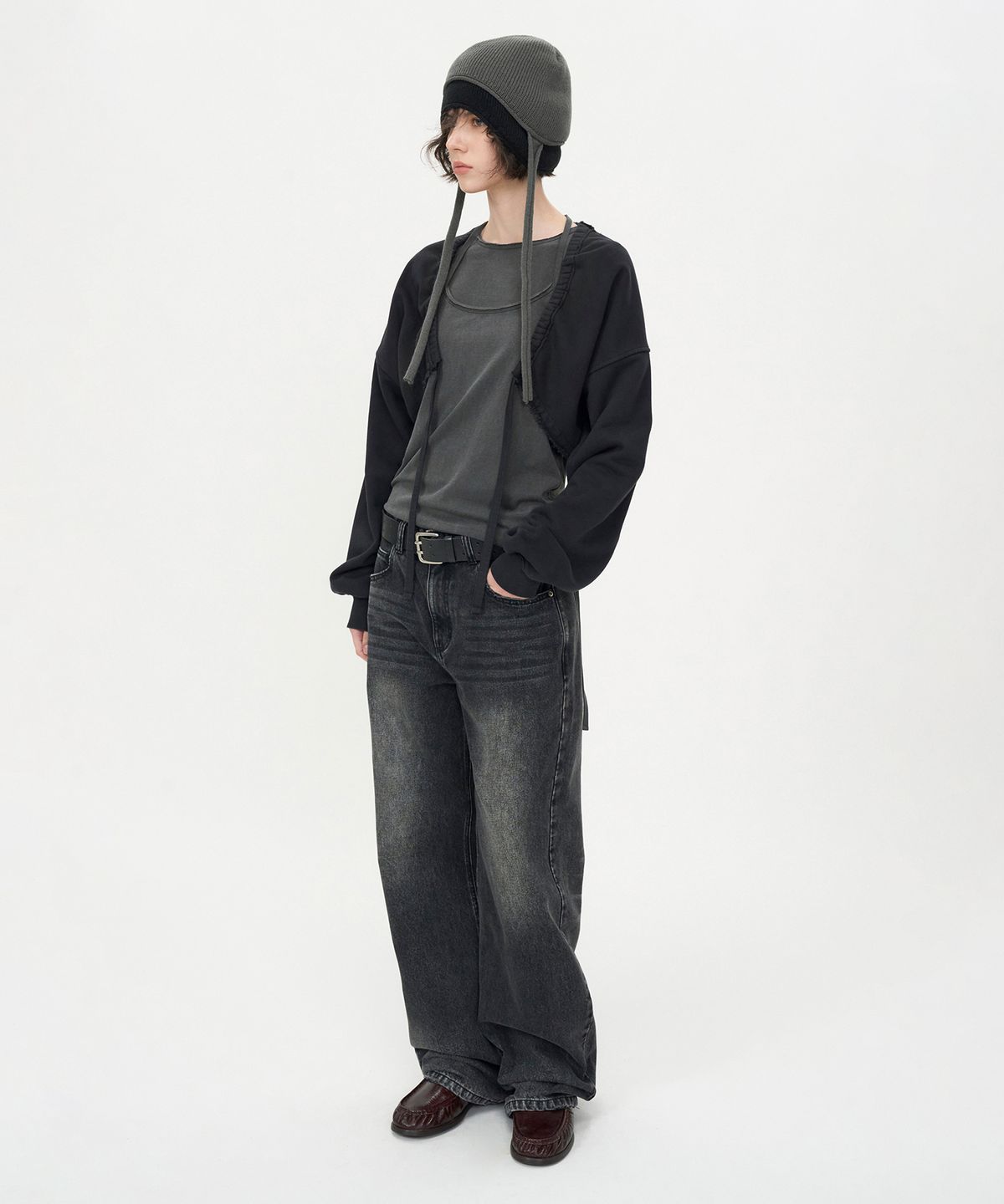 인사일런스 우먼(INSILENCE WOMEN) 컷오프 코튼 카디건 WASHED BLACK