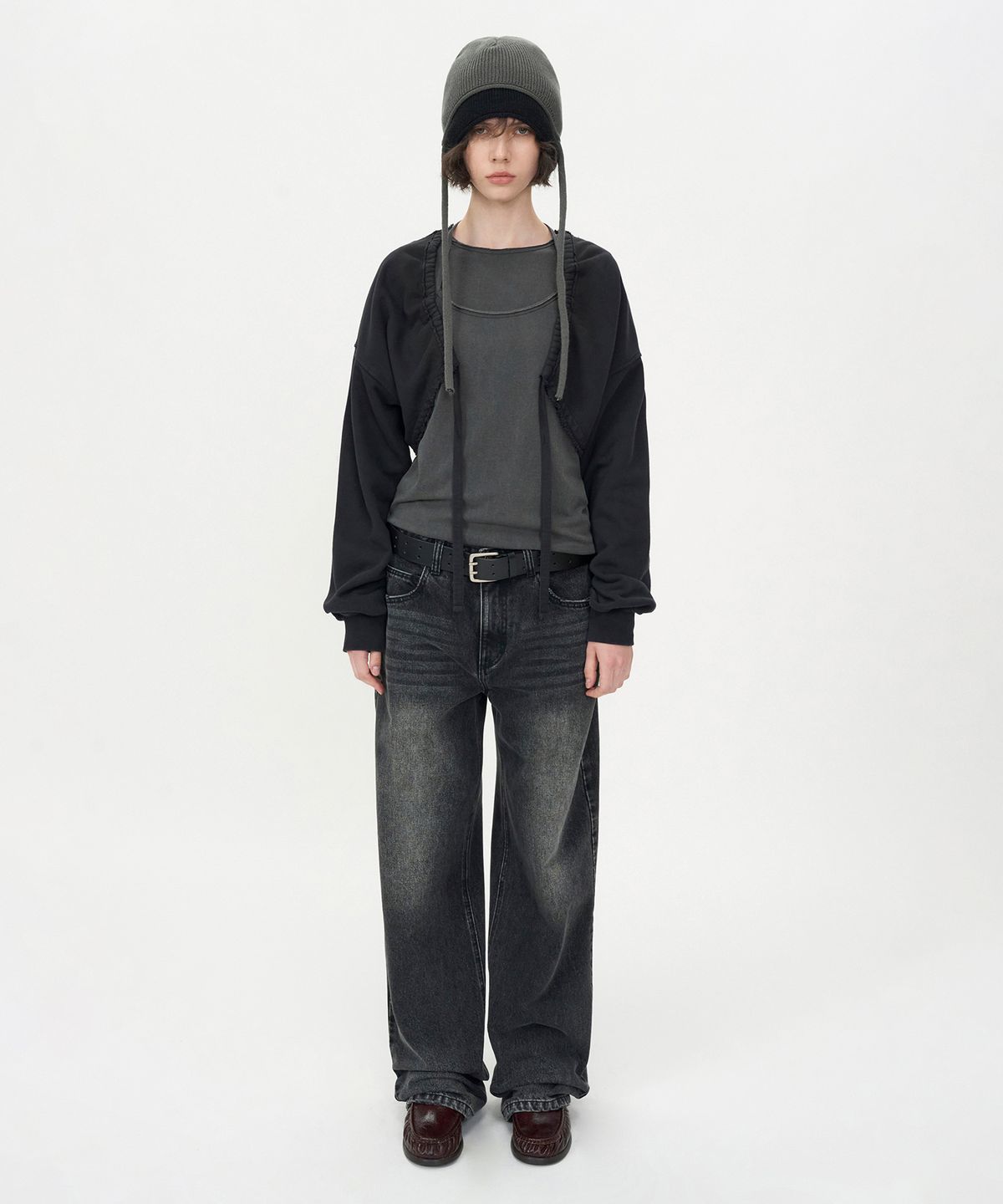인사일런스 우먼(INSILENCE WOMEN) 컷오프 코튼 카디건 WASHED BLACK