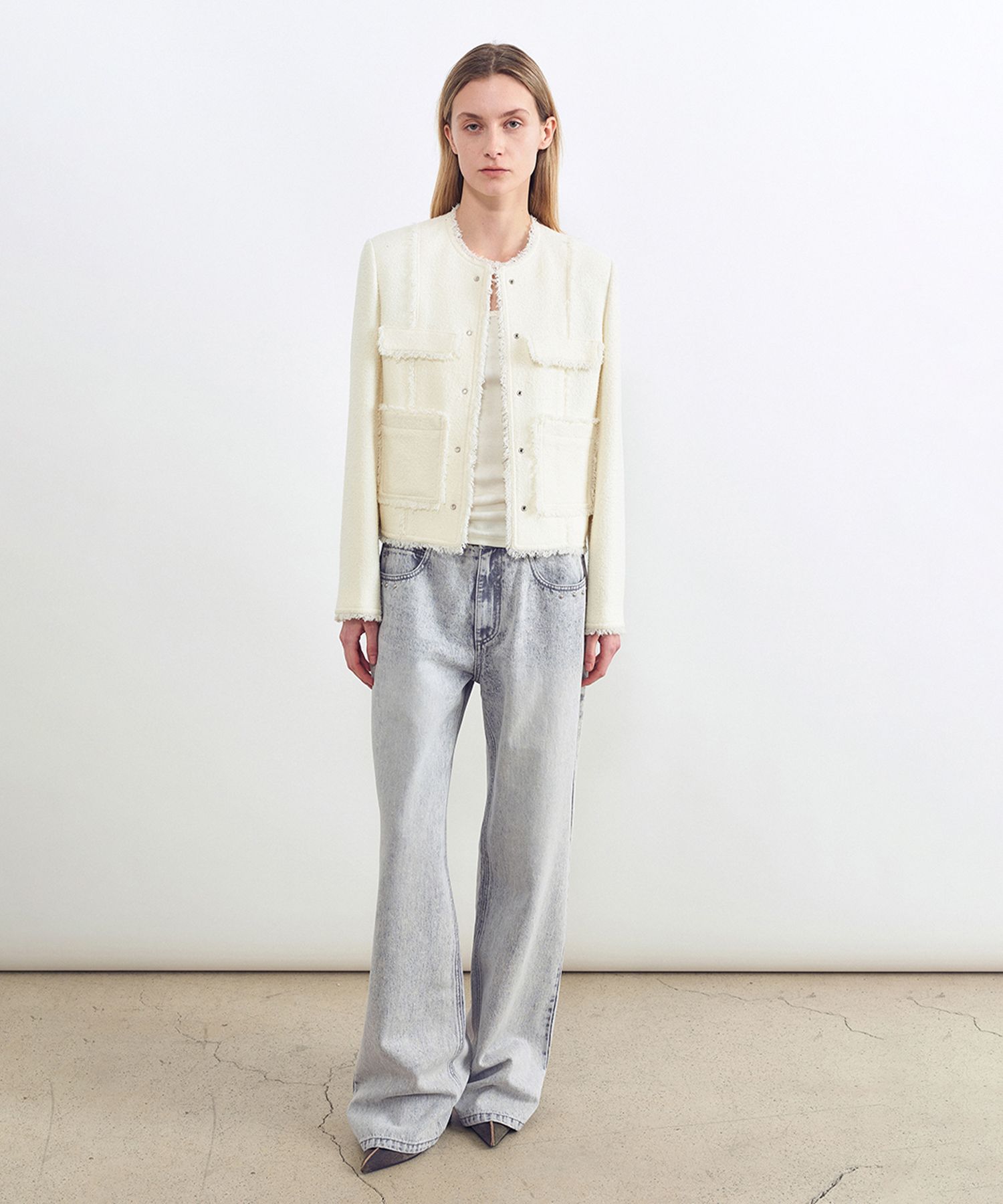 MUSINSA | INSILENCE WOMEN Studded Tweed Jacket IVORY