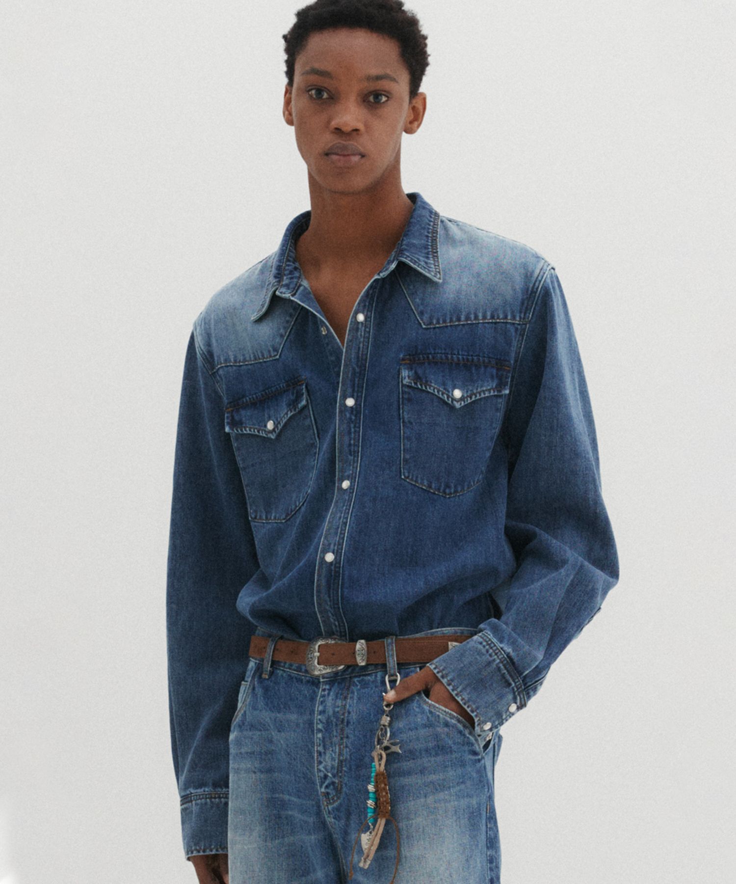 MUSINSA | DNSR Western Denim Shirt Blue