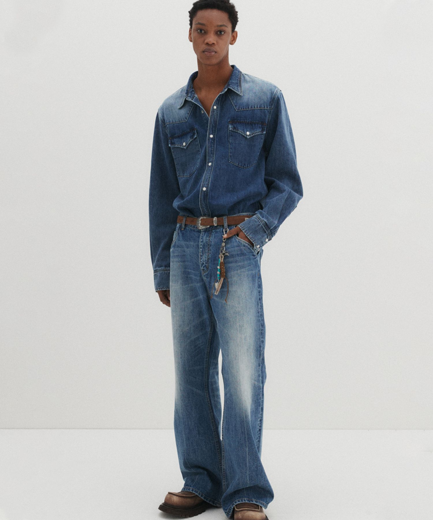 MUSINSA | DNSR Western Denim Shirt Blue
