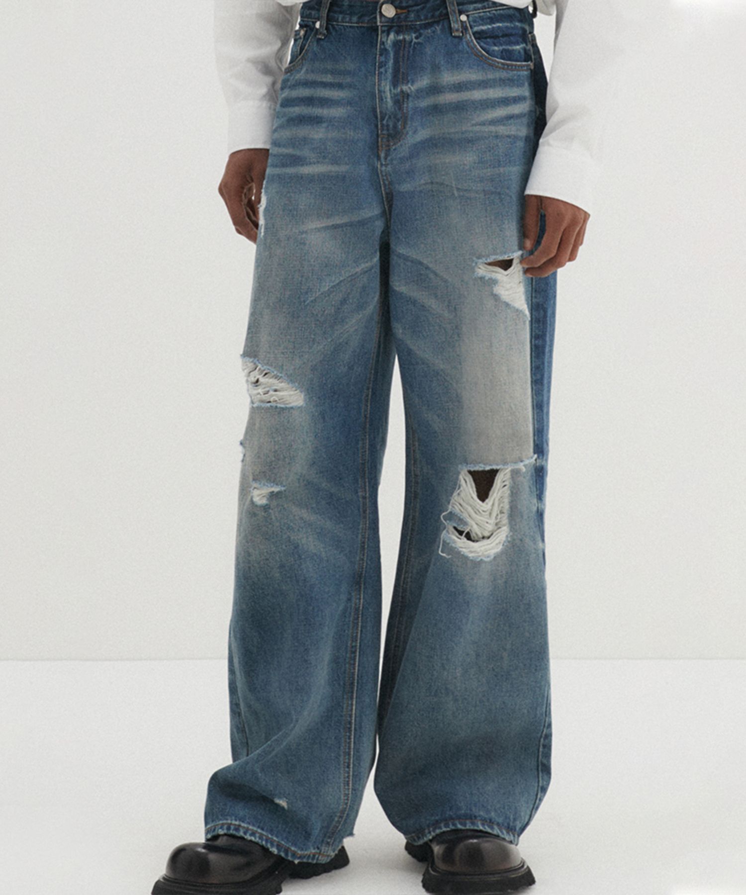 MUSINSA公式 | DNSR Heritage Destroyed Denim Pants Blue