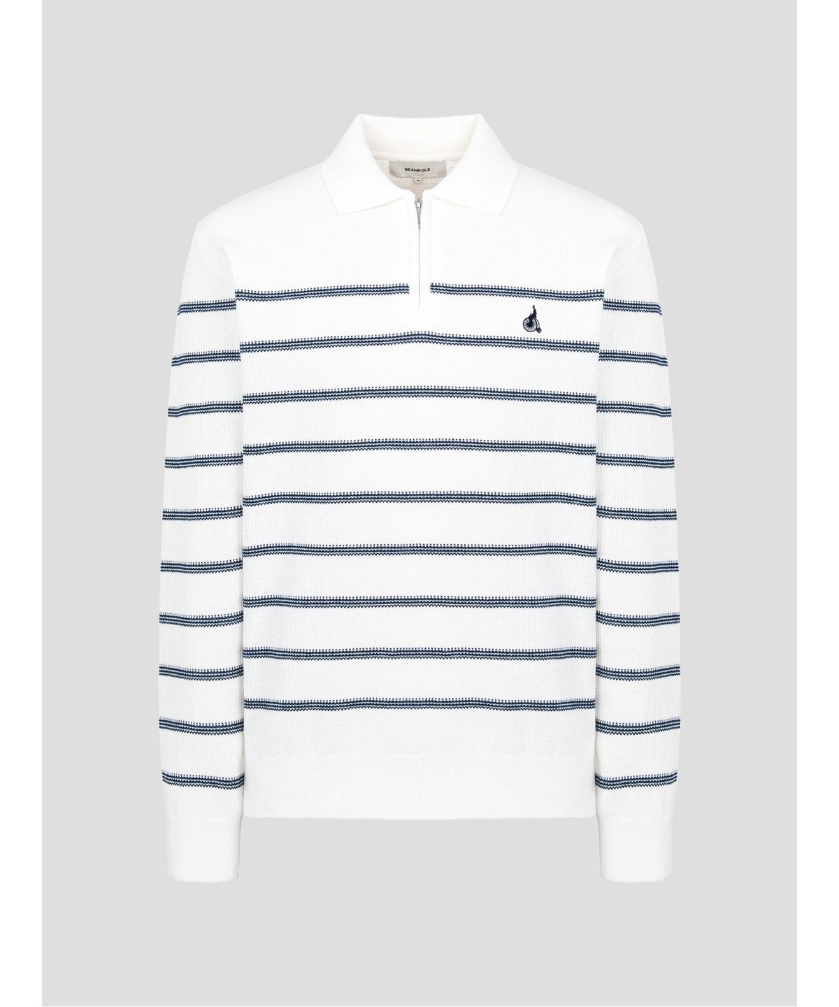 빈폴 멘(BEANPOLE MEN) 스트라이프 하프집업 니트  화이트 (BC5251C061)