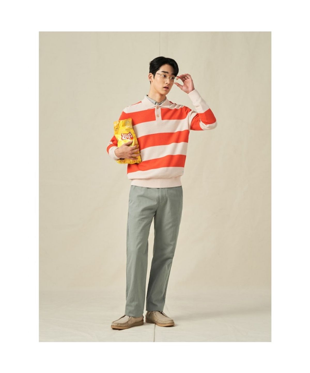 빈폴 멘(BEANPOLE MEN) 럭비 스트라이프 칼라넥 니트  오렌지 (BC5251C078)