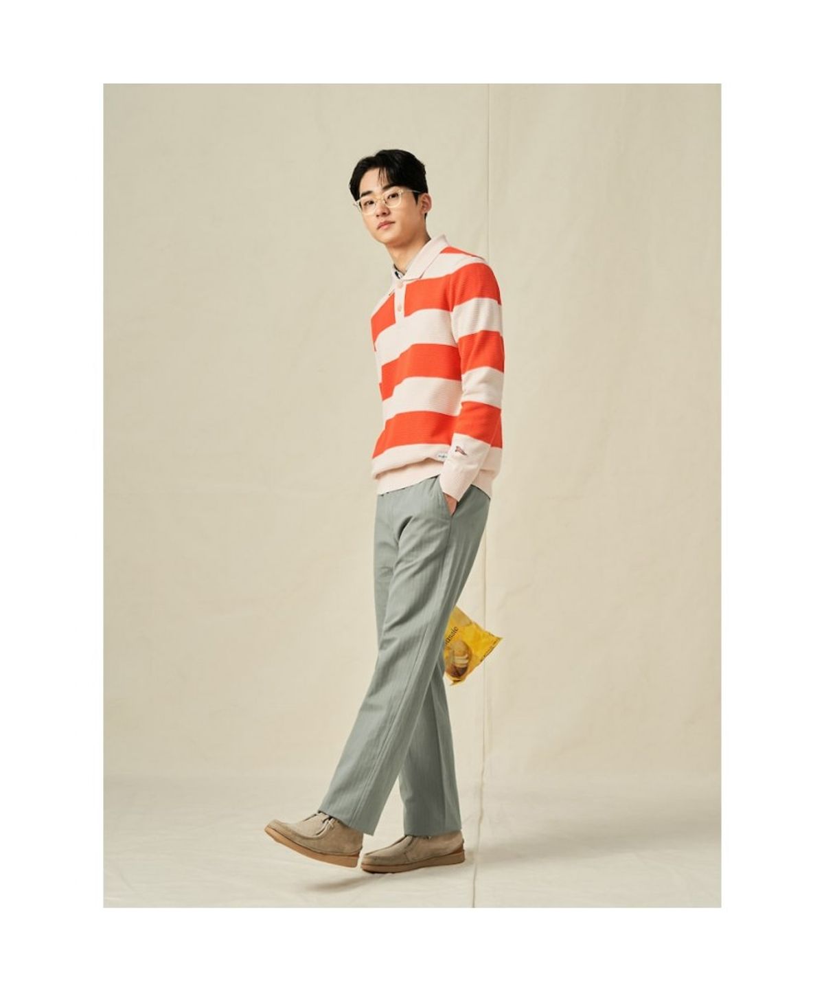 빈폴 멘(BEANPOLE MEN) 럭비 스트라이프 칼라넥 니트  오렌지 (BC5251C078)