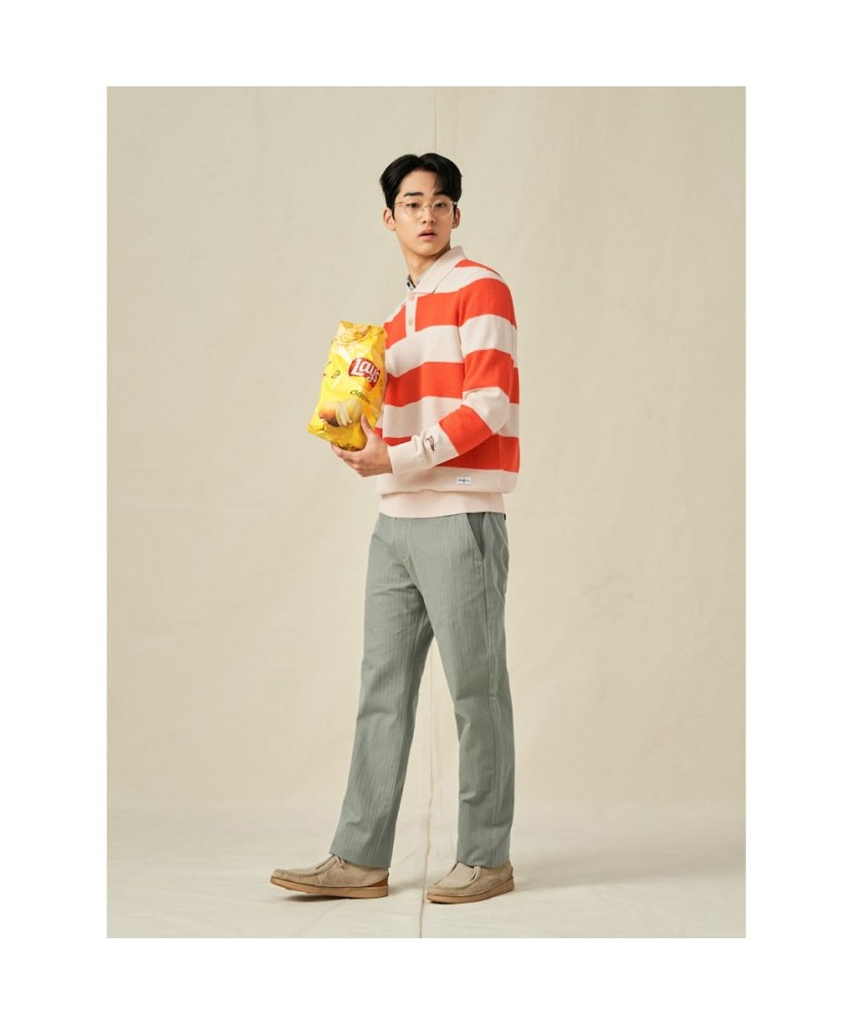 빈폴 멘(BEANPOLE MEN) 럭비 스트라이프 칼라넥 니트  오렌지 (BC5251C078)