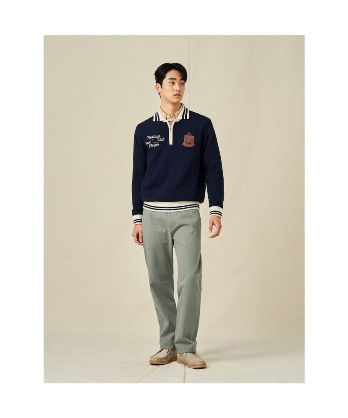 빈폴 멘(BEANPOLE MEN) 와펜 포인트 하프집업 니트  네이비 (BC5251C08R)