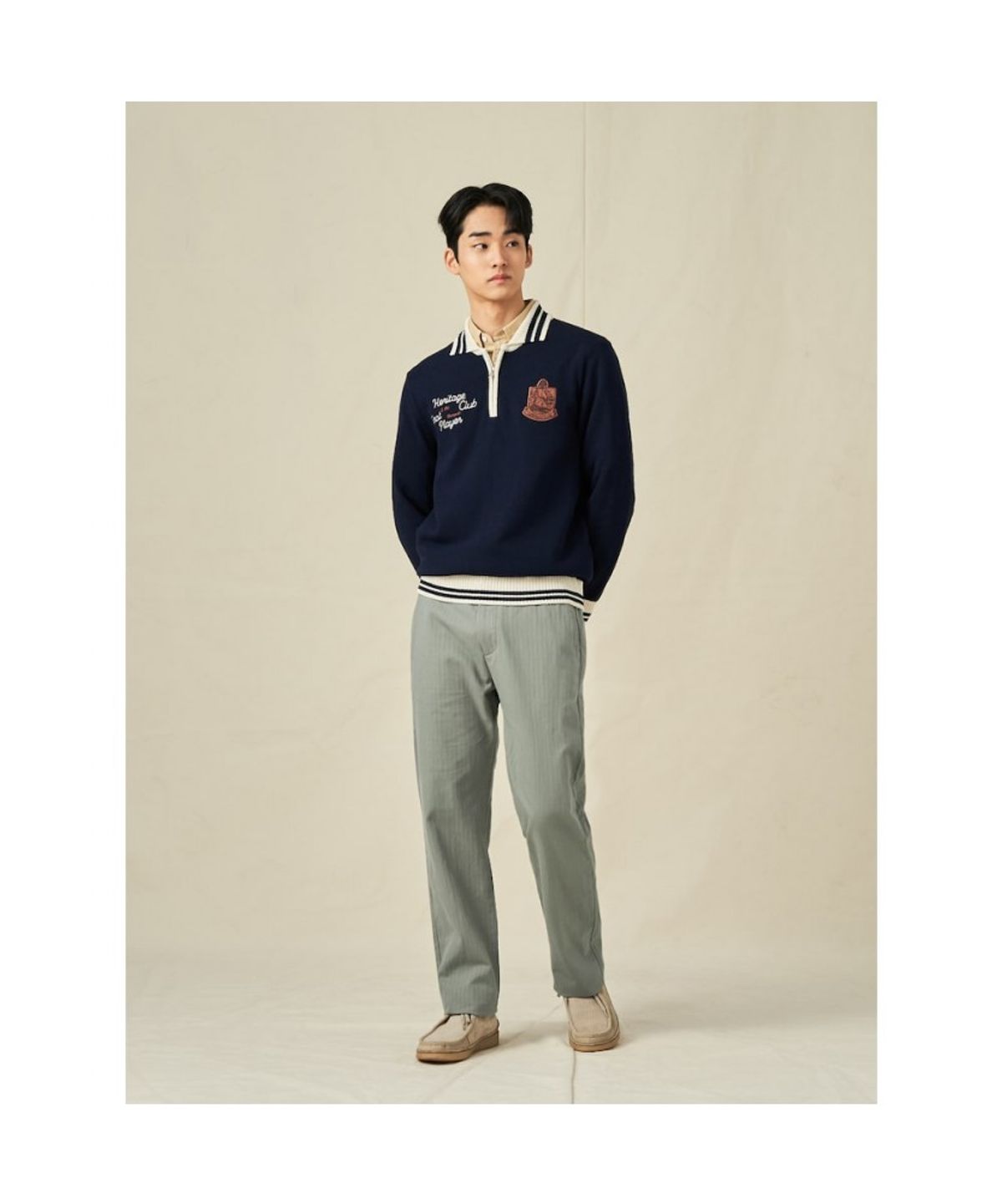 빈폴 멘(BEANPOLE MEN) 와펜 포인트 하프집업 니트  네이비 (BC5251C08R)