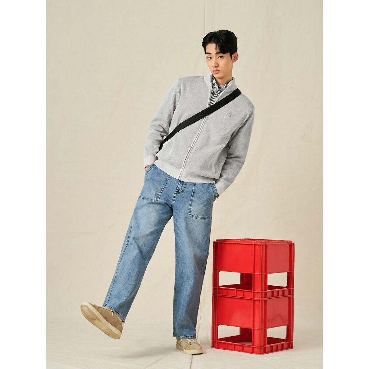 빈폴 멘(BEANPOLE MEN) 솔리드 풀집업 카디건  라이트 그레이 (BC525AC122)