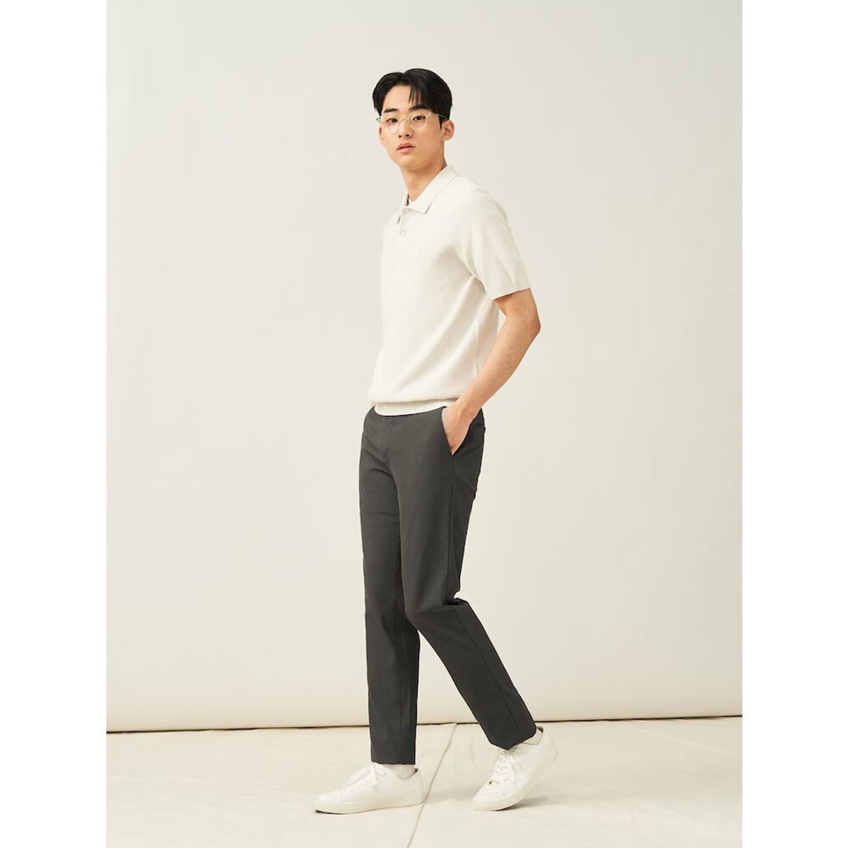 빈폴 멘(BEANPOLE MEN) 리넨 혼방 옥스포드 슬림 팬츠  카키