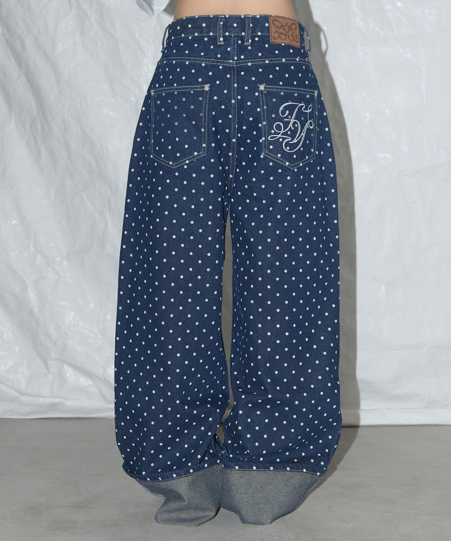 完売品 fancy club ストリングドットロールデニムパンツ MUSINSA公式 | FANCY CLUB ストリングドットロールアップパンツ (BLUE