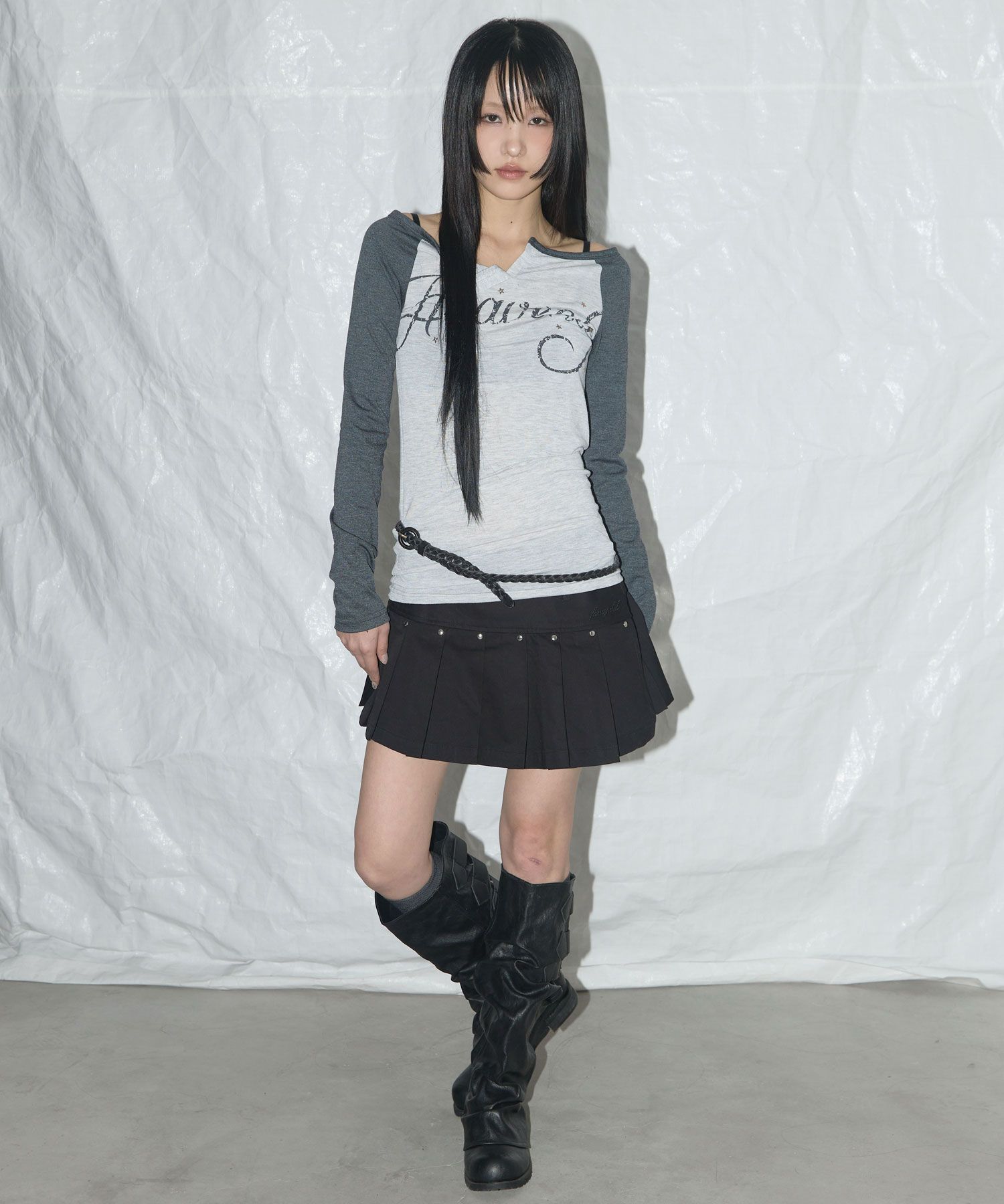 ◇NASTY FANCY CLUB◇ Heavenly Off Shoulder Long Sleeve CHARC MUSINSA | FANCY CLUB Heavenly Off-Shoulder Long Sleeve