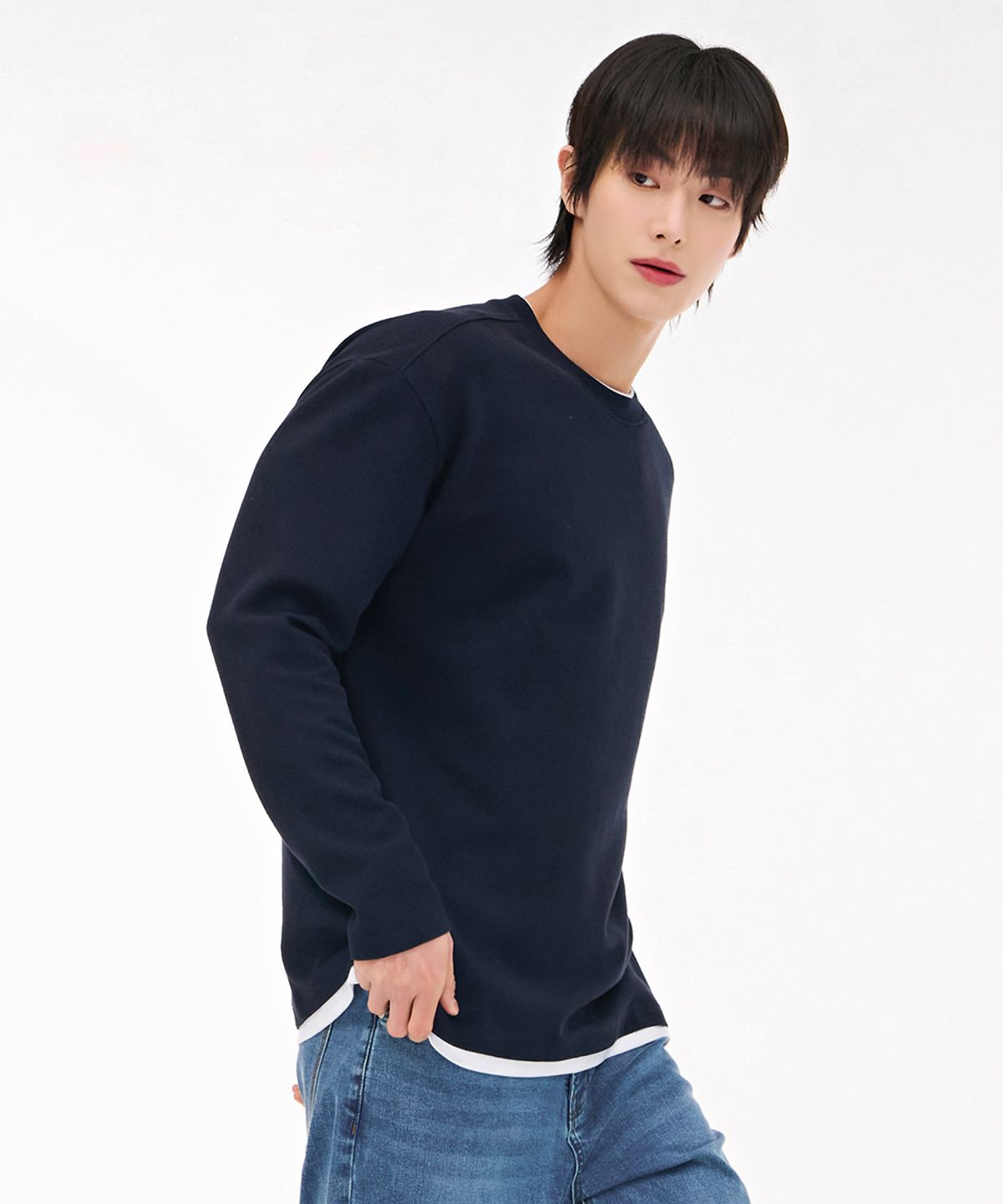 체이스컬트(CHASECULT) 남성 레이어드 긴팔 티셔츠-네이비