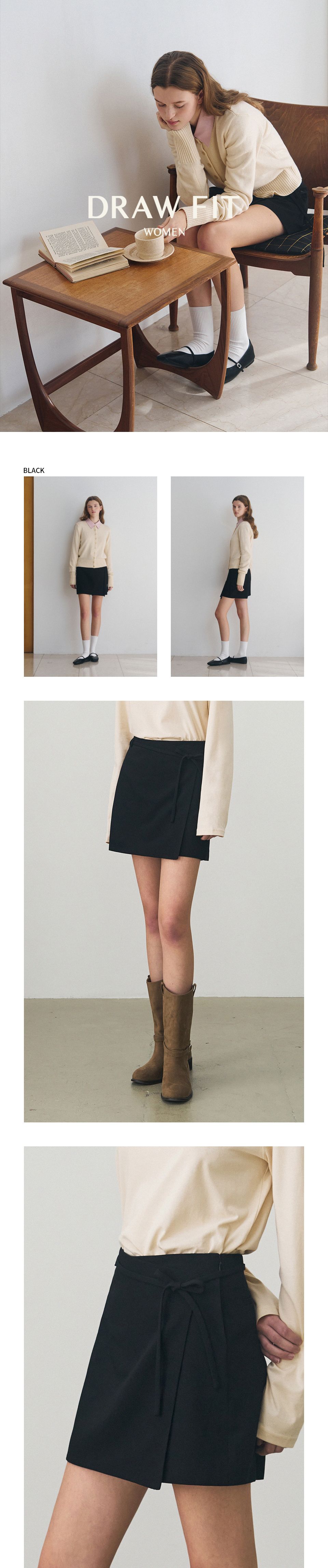 MUSINSA | DRAWFIT WOMEN Softy Wool String Wrap Skirt Pants [BLACK]