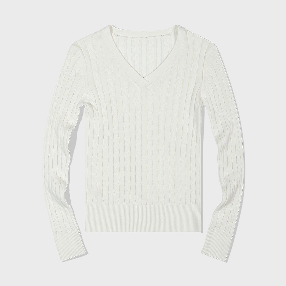 모아(MOAA) Cable Knit V-Neck Sweater (WHITE)