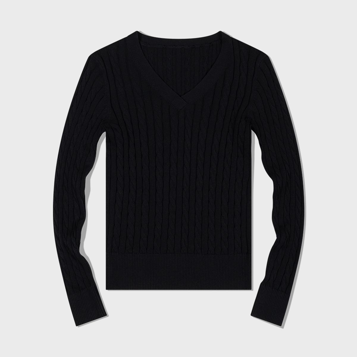 모아(MOAA) Cable Knit V-Neck Sweater (BLACK)