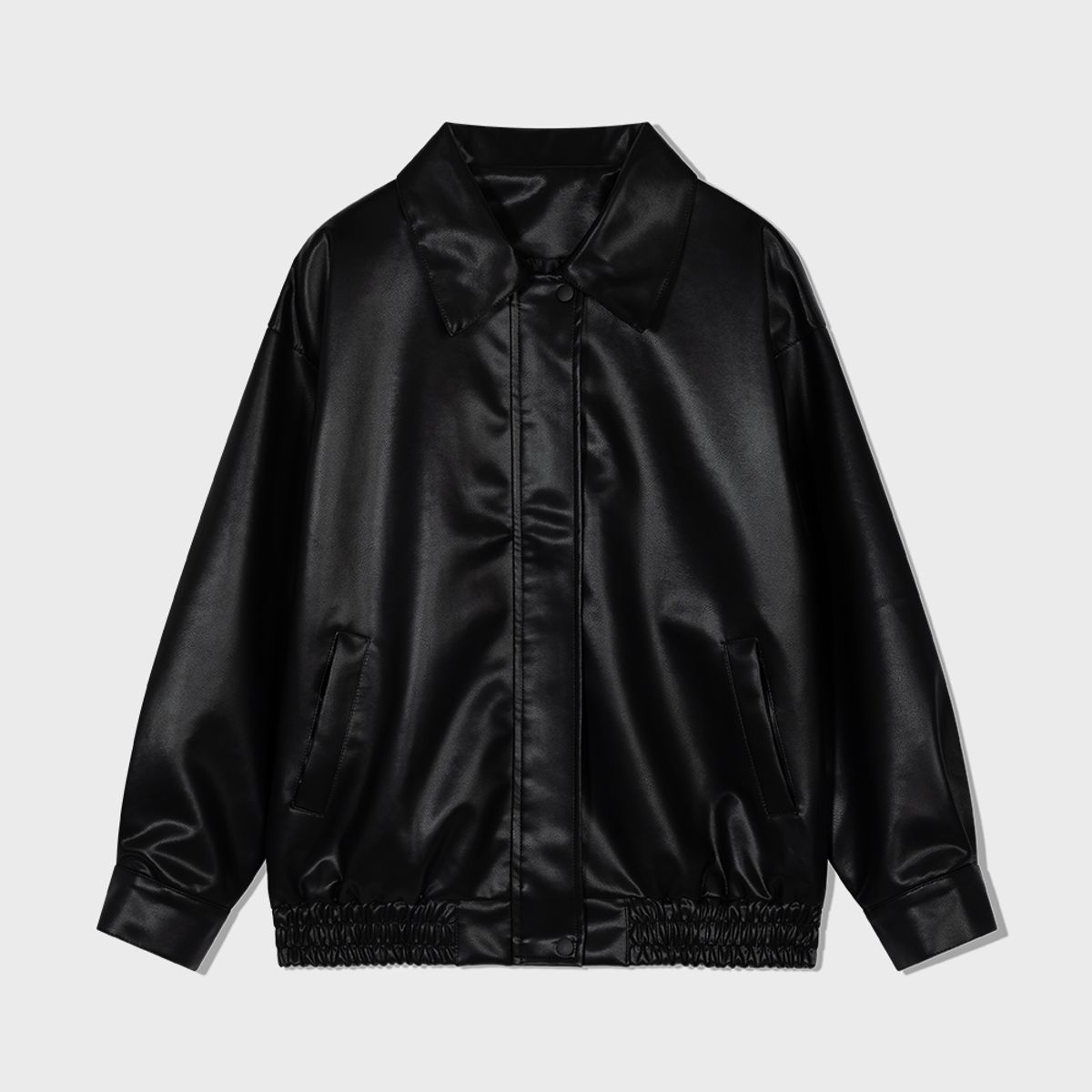 모아(MOAA) Oversized Faux pu-Leather Jacket (BLACK)