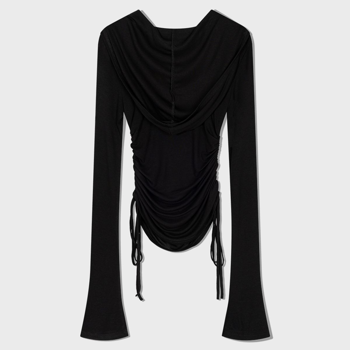 모아(MOAA) Hooded ring snap shirring top (BLACK)