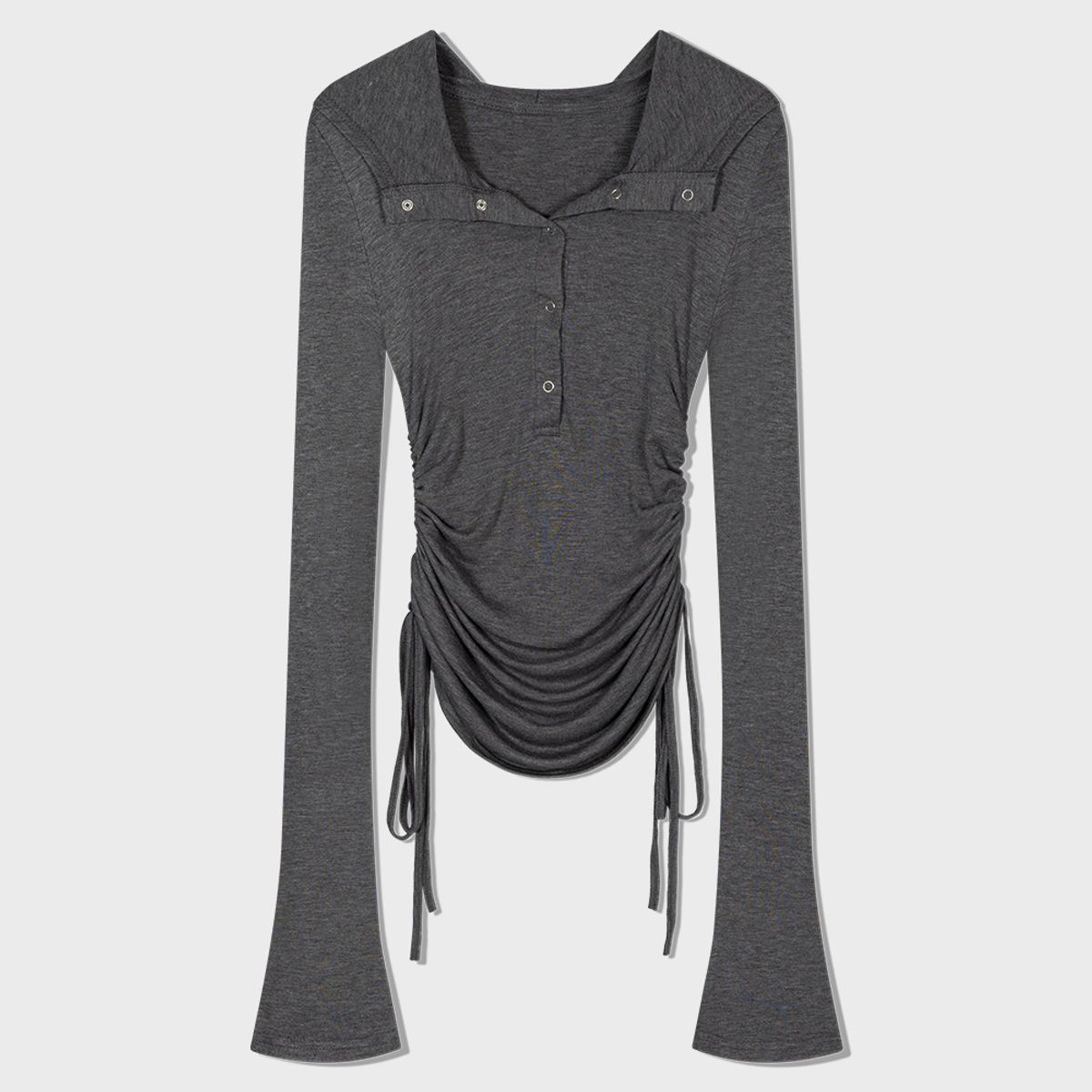 모아(MOAA) Hooded ring snap shirring top (GRAY)