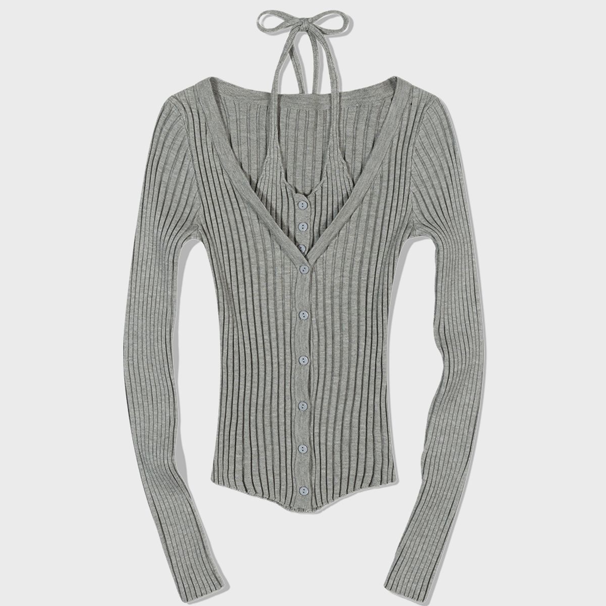 모아(MOAA) Rib Button-Up Cardigan (GRAY)