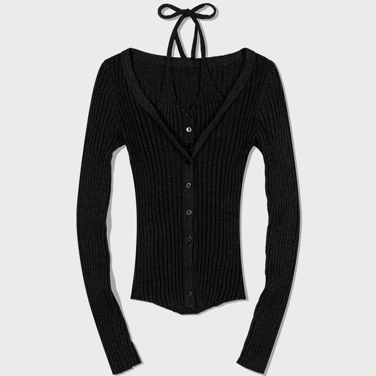 모아(MOAA) Rib Button-Up Cardigan (CHARCOAL)