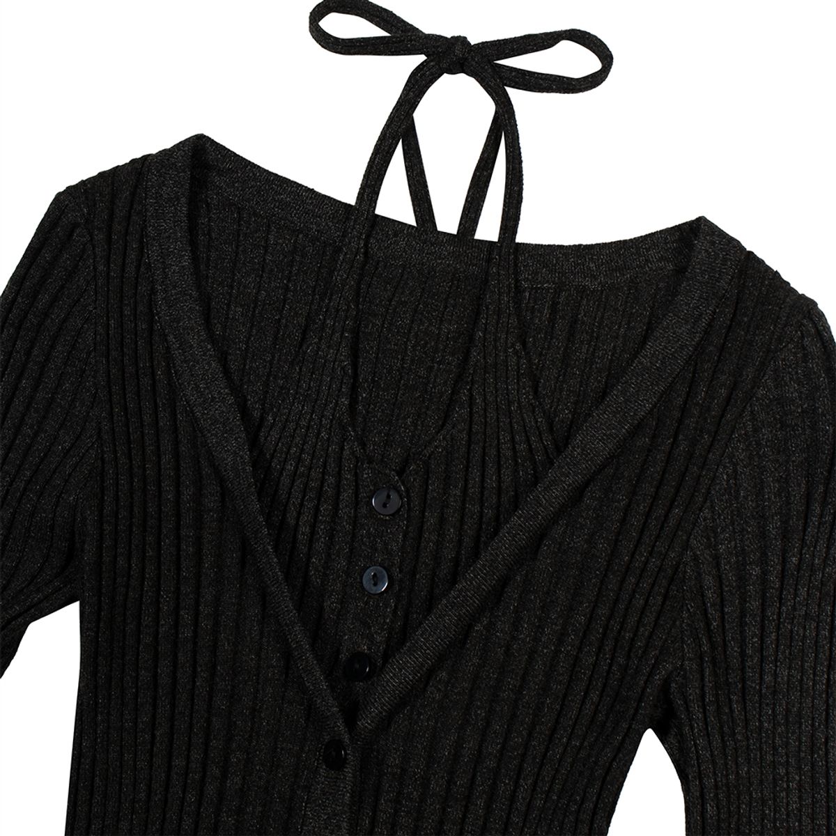 모아(MOAA) Rib Button-Up Cardigan (CHARCOAL)
