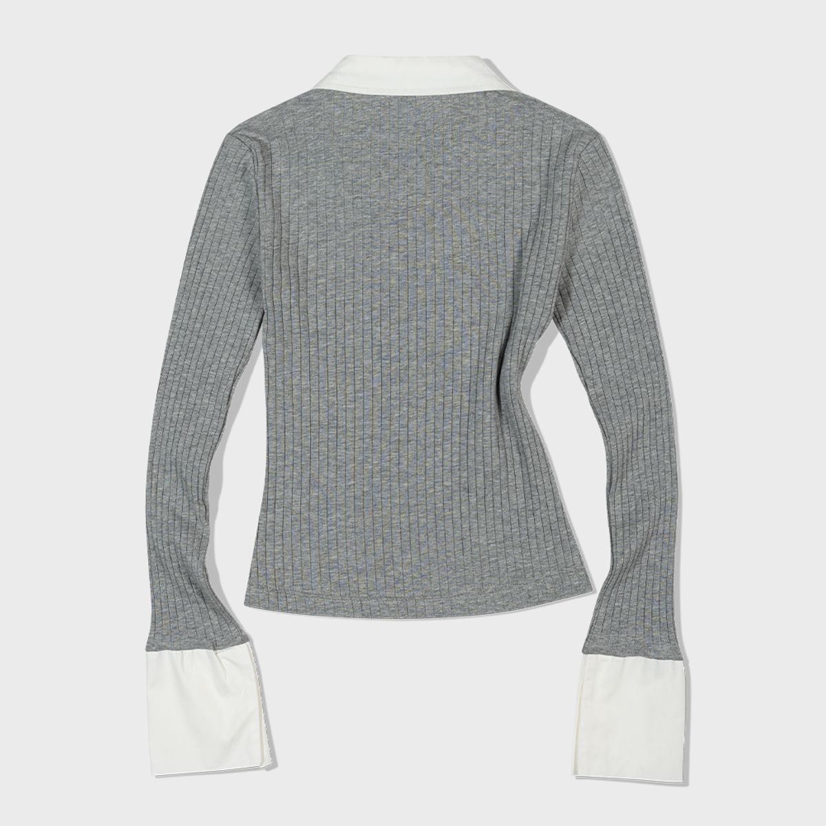 모아(MOAA) Cuff Collared Knit Top (GRAY)