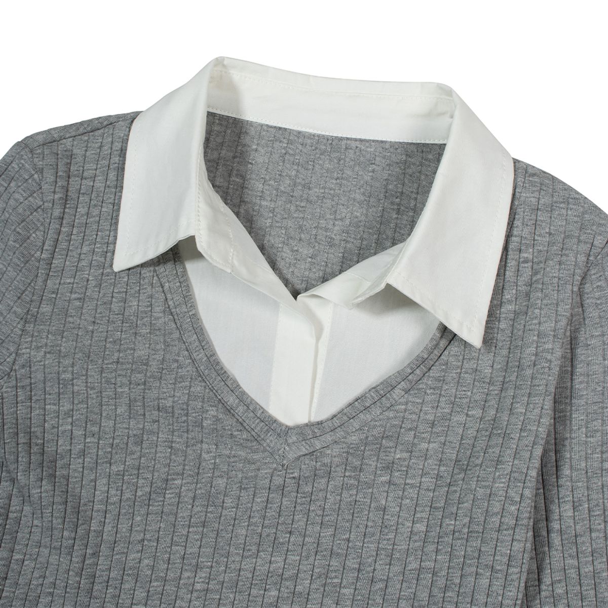 모아(MOAA) Cuff Collared Knit Top (GRAY)