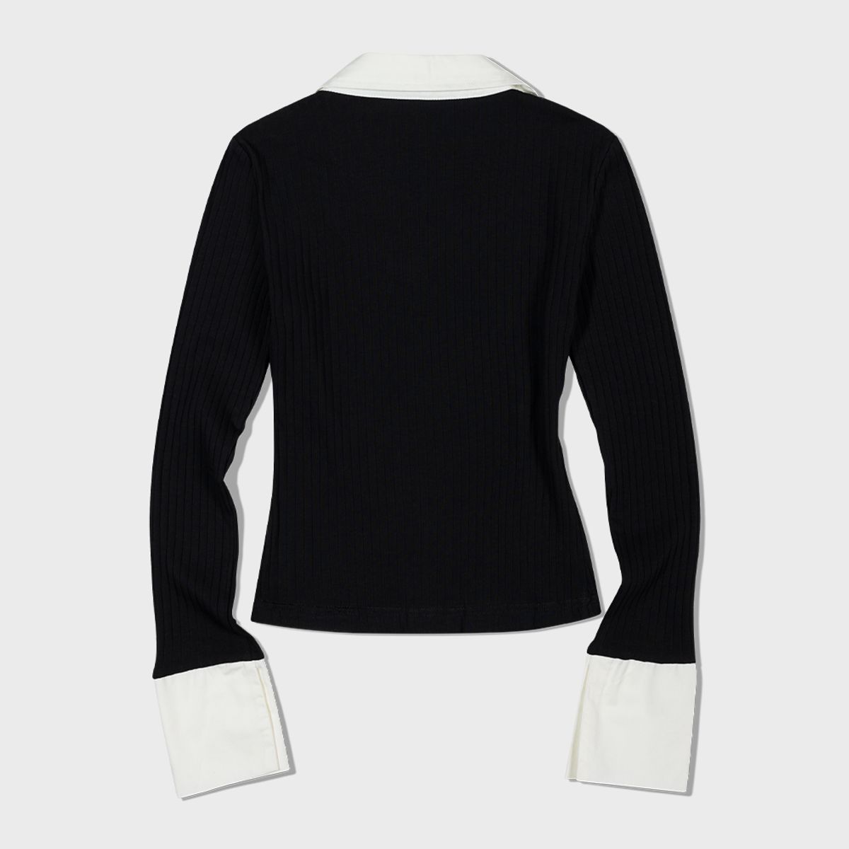 모아(MOAA) Cuff Collared Knit Top (BLACK)