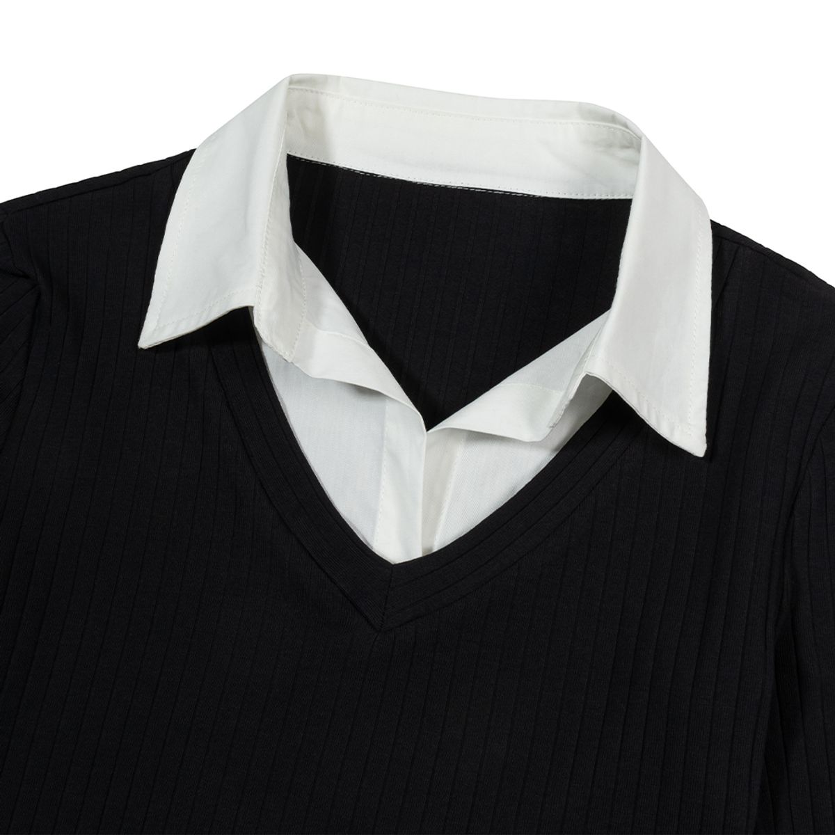 모아(MOAA) Cuff Collared Knit Top (BLACK)