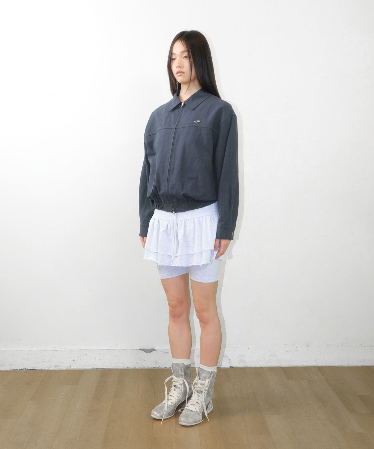 아메스 월드와이드(AMES-WORLDWIDE) FRILL MINI SKIRT GREY