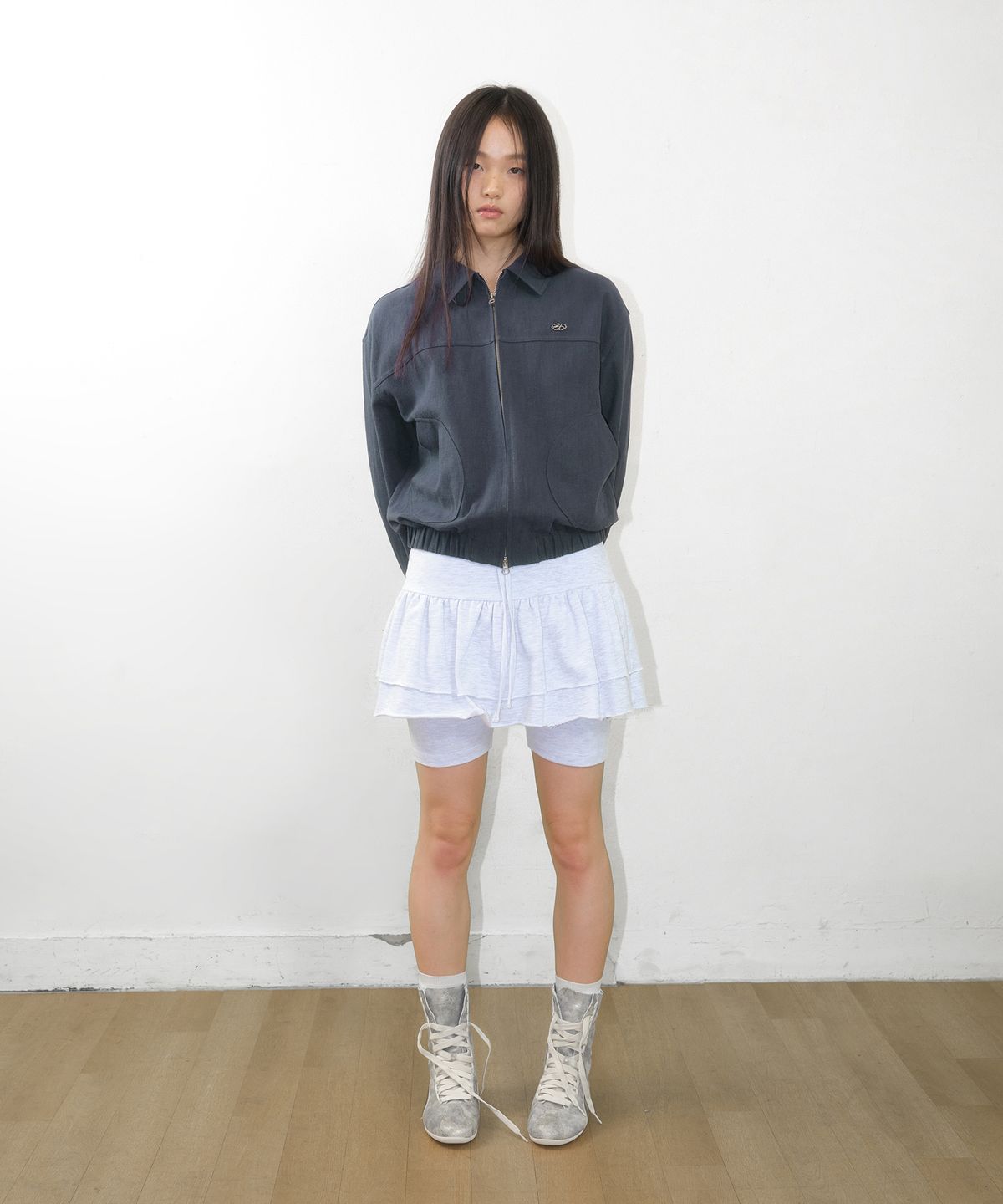 아메스 월드와이드(AMES-WORLDWIDE) FRILL MINI SKIRT GREY