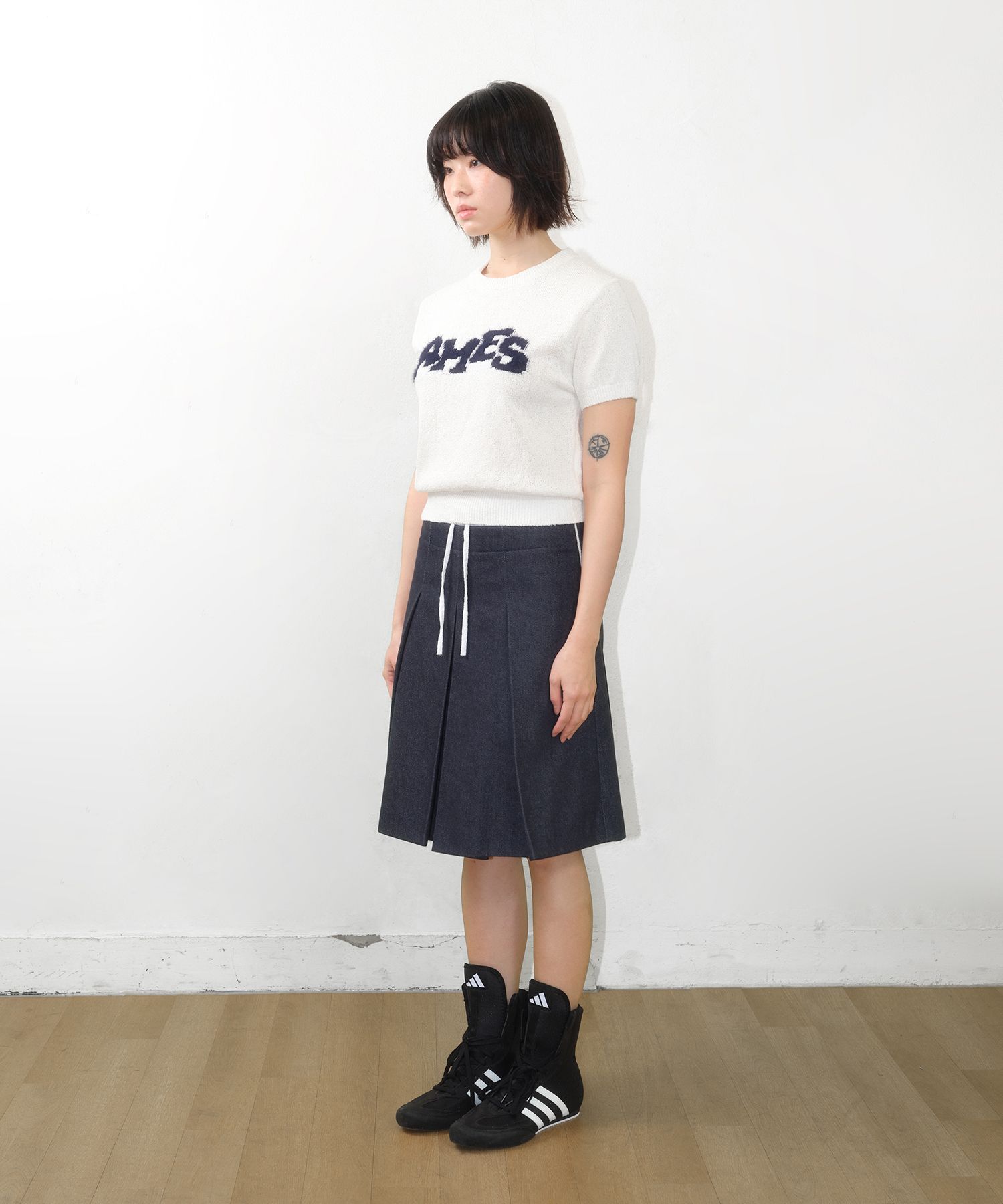 【AMES】HAIRY LOGO SHORT SLEEVE KNIT MUSINSA | AMES-WORLDWIDE HAIRY LOGO SHORTSLEEVE KNIT IVORY