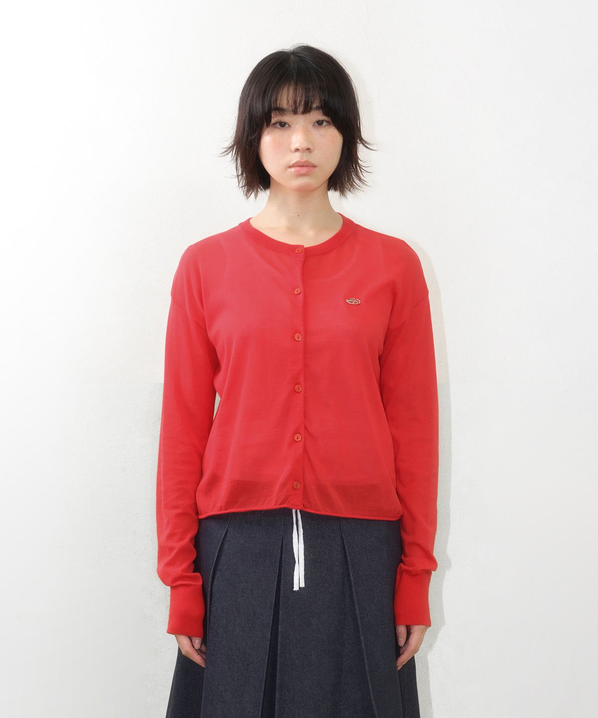아메스 월드와이드(AMES-WORLDWIDE) SHEER ROUND NECK CARDIGAN RED