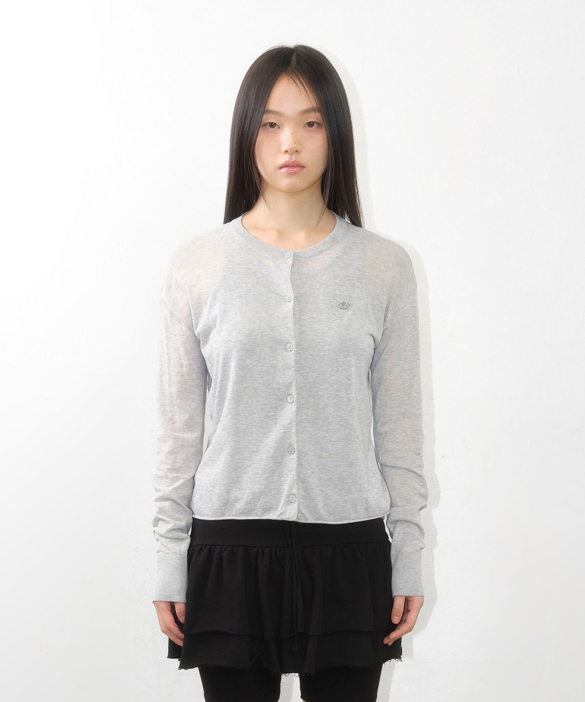 아메스 월드와이드(AMES-WORLDWIDE) SHEER ROUND NECK CARDIGAN GREY