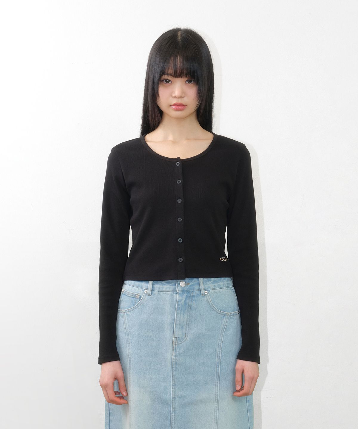 아메스 월드와이드(AMES-WORLDWIDE) RIB U-NECK CARDIGAN BLACK