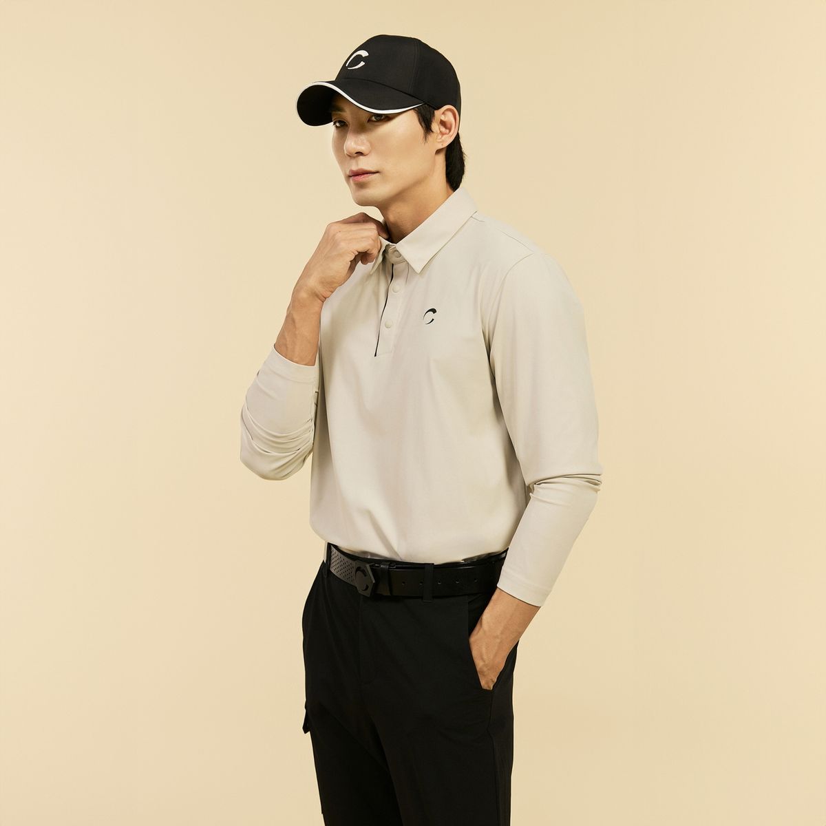챌린저(CHALLENGER) 남성 스트레치 배색 카라 티셔츠 카키베이지