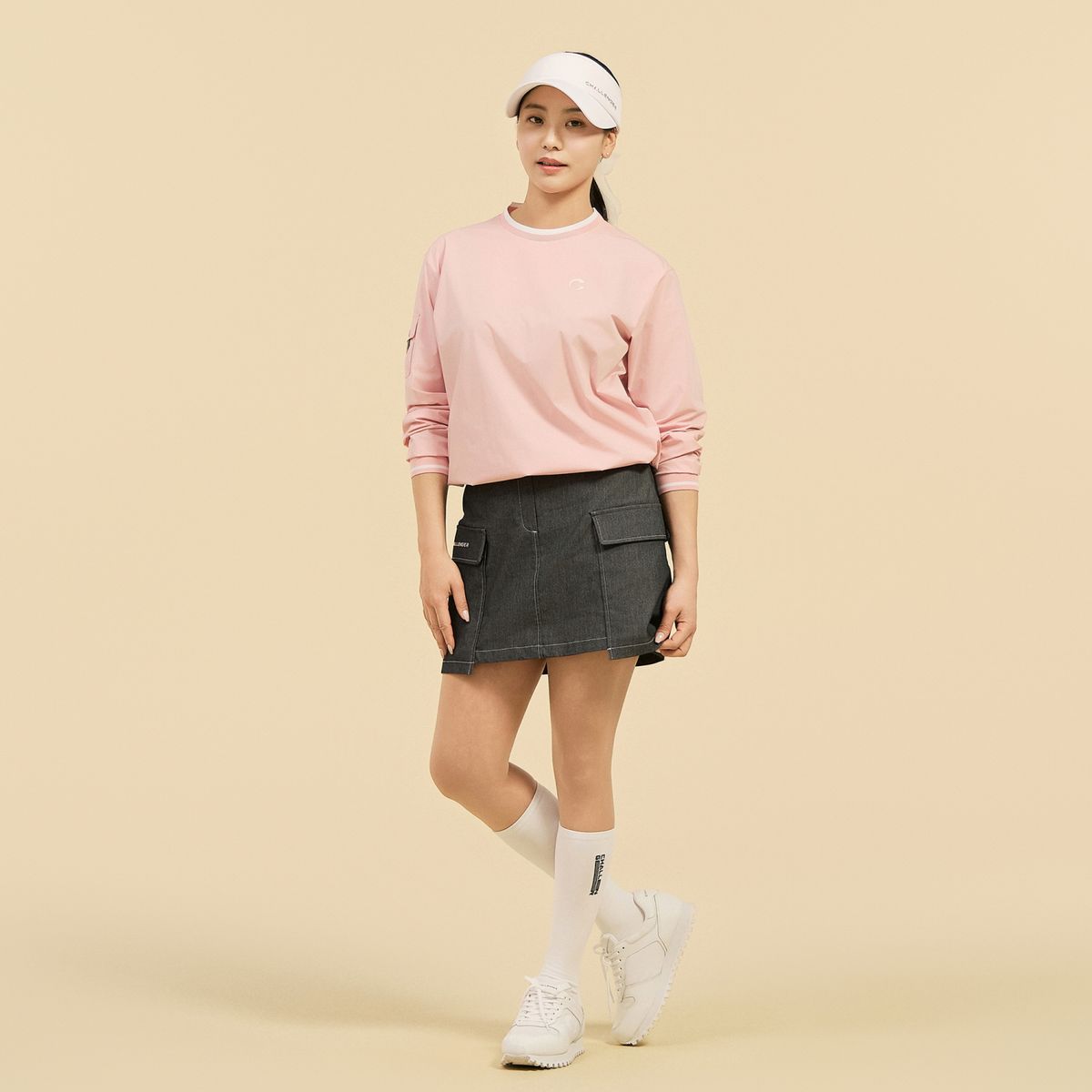 챌린저(CHALLENGER) 여성 A라인 빅카고 데님라이크 큐롯 네이비