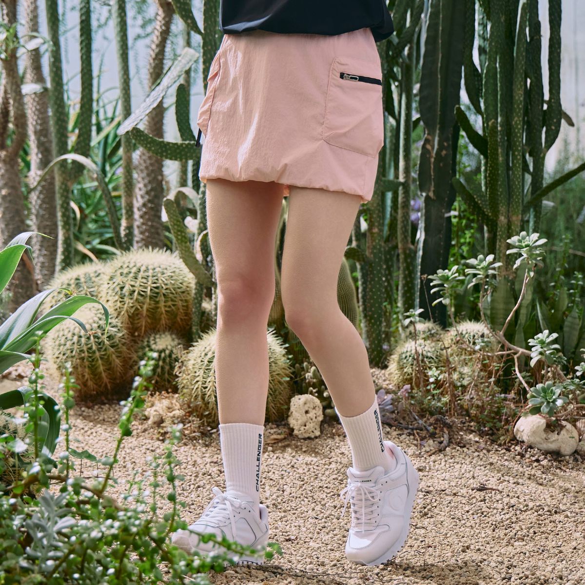 챌린저(CHALLENGER) 여성 나일론 벌룬핏 카고 큐롯 핑크