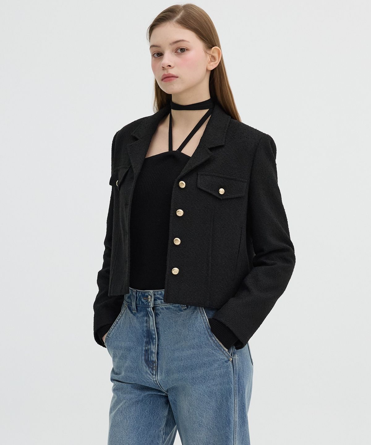 올리브 데 올리브(OLIVE DES OLIVE) 트위드 싱글 크롭 자켓 OW5SJ1590