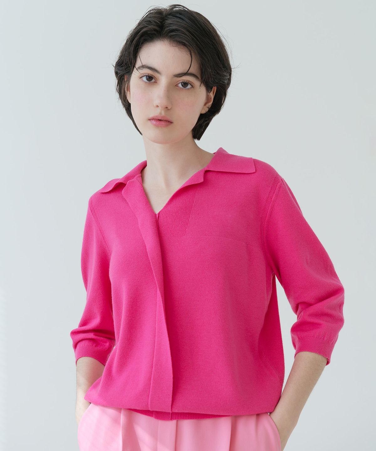 바스카라(VASCARA) V Open Collar Neck Capri Knitwear (5colors)