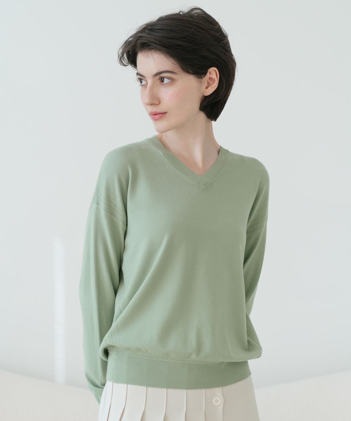 바스카라(VASCARA) Basic Drop Puff Shoulder V Neck Knitwear (6colors)
