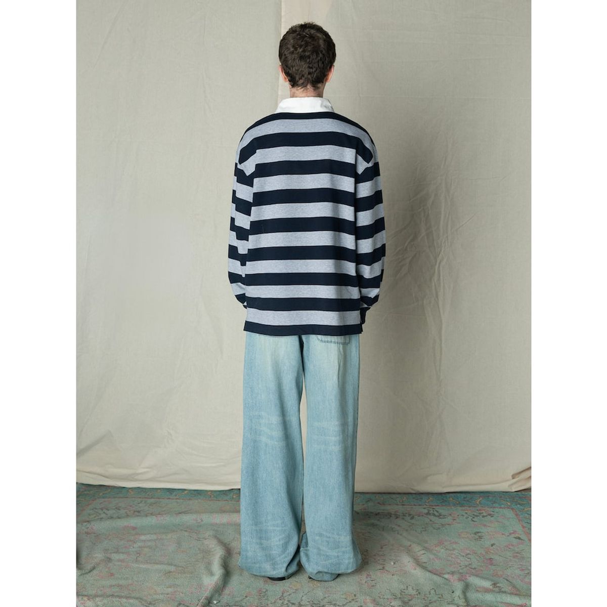 샌드 사운드(SAND SOUND) Bold Stripe Long Sleeve Polo TShirt  Grey