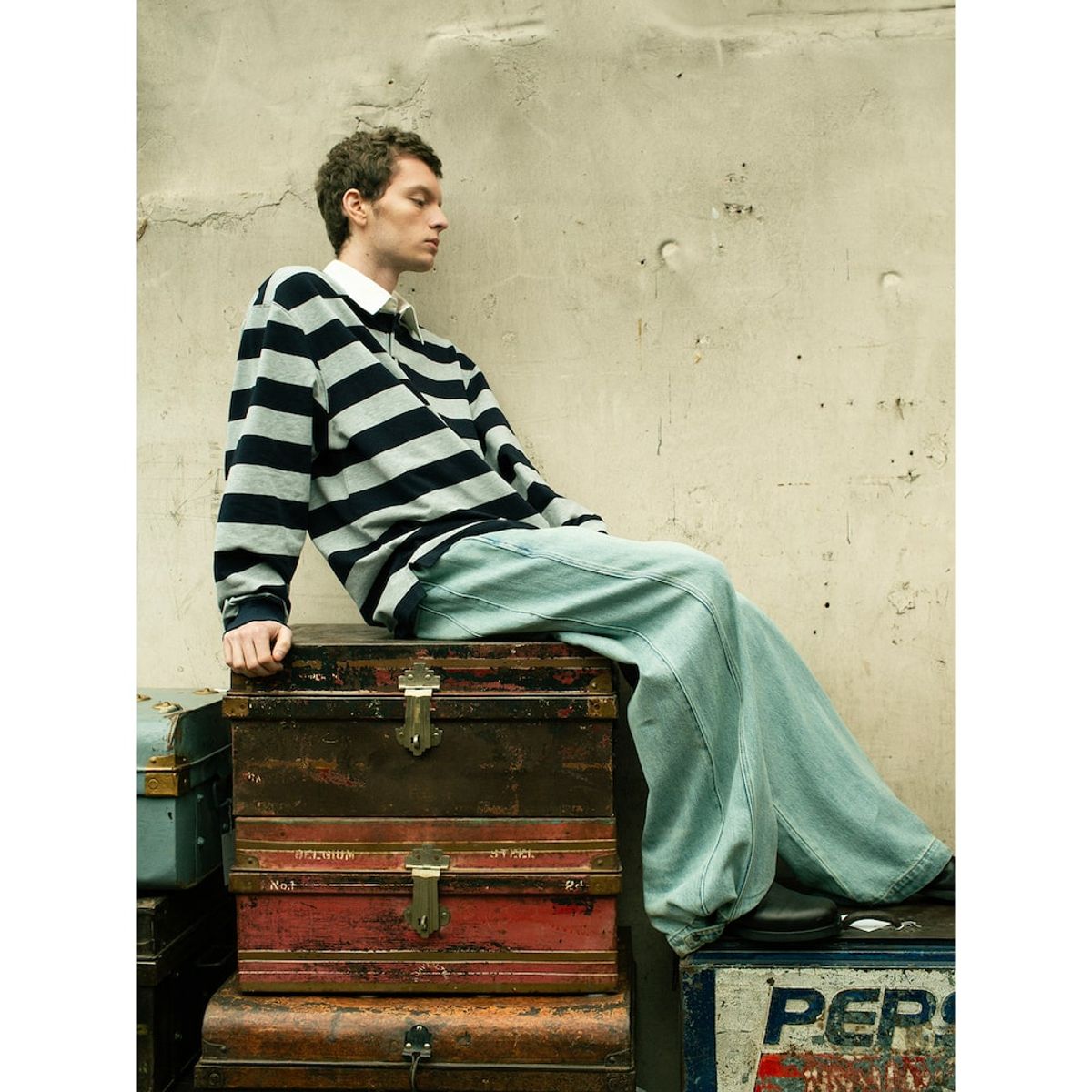 샌드 사운드(SAND SOUND) Bold Stripe Long Sleeve Polo TShirt  Grey
