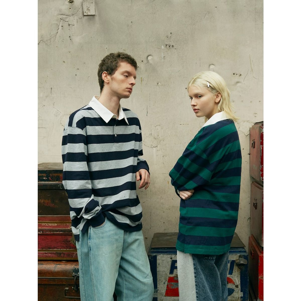 샌드 사운드(SAND SOUND) Bold Stripe Long Sleeve Polo TShirt  Grey