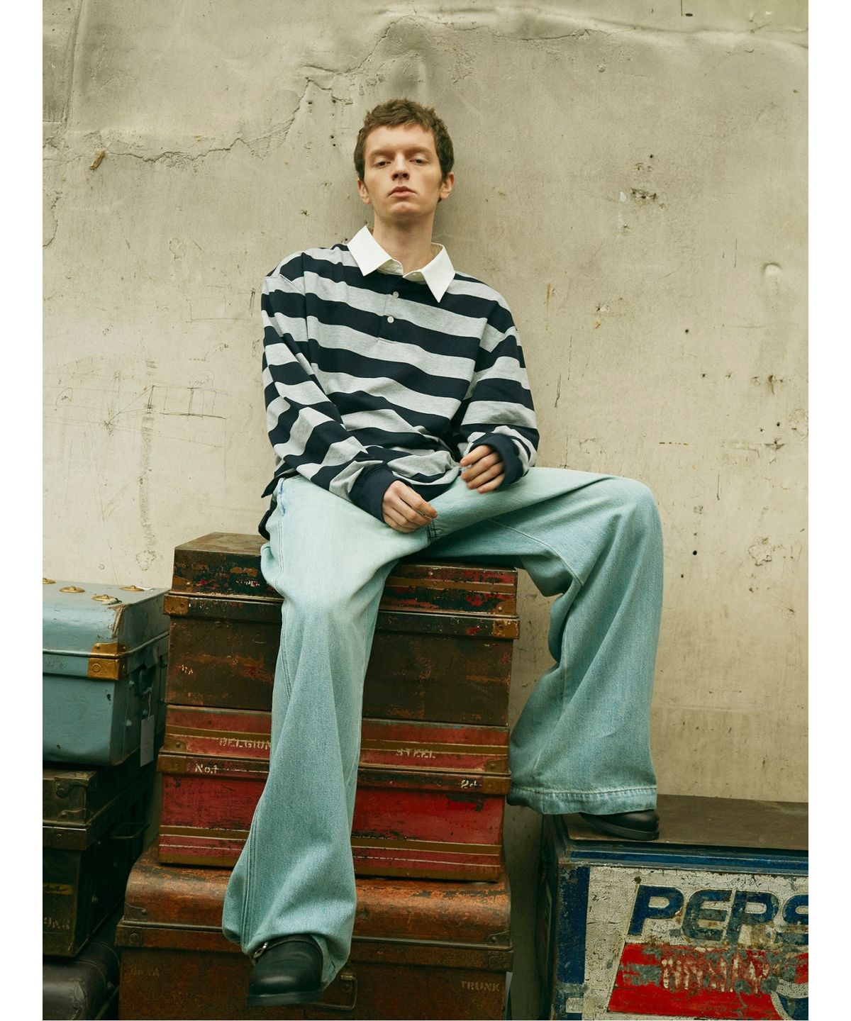 샌드 사운드(SAND SOUND) Bold Stripe Long Sleeve Polo TShirt  Grey