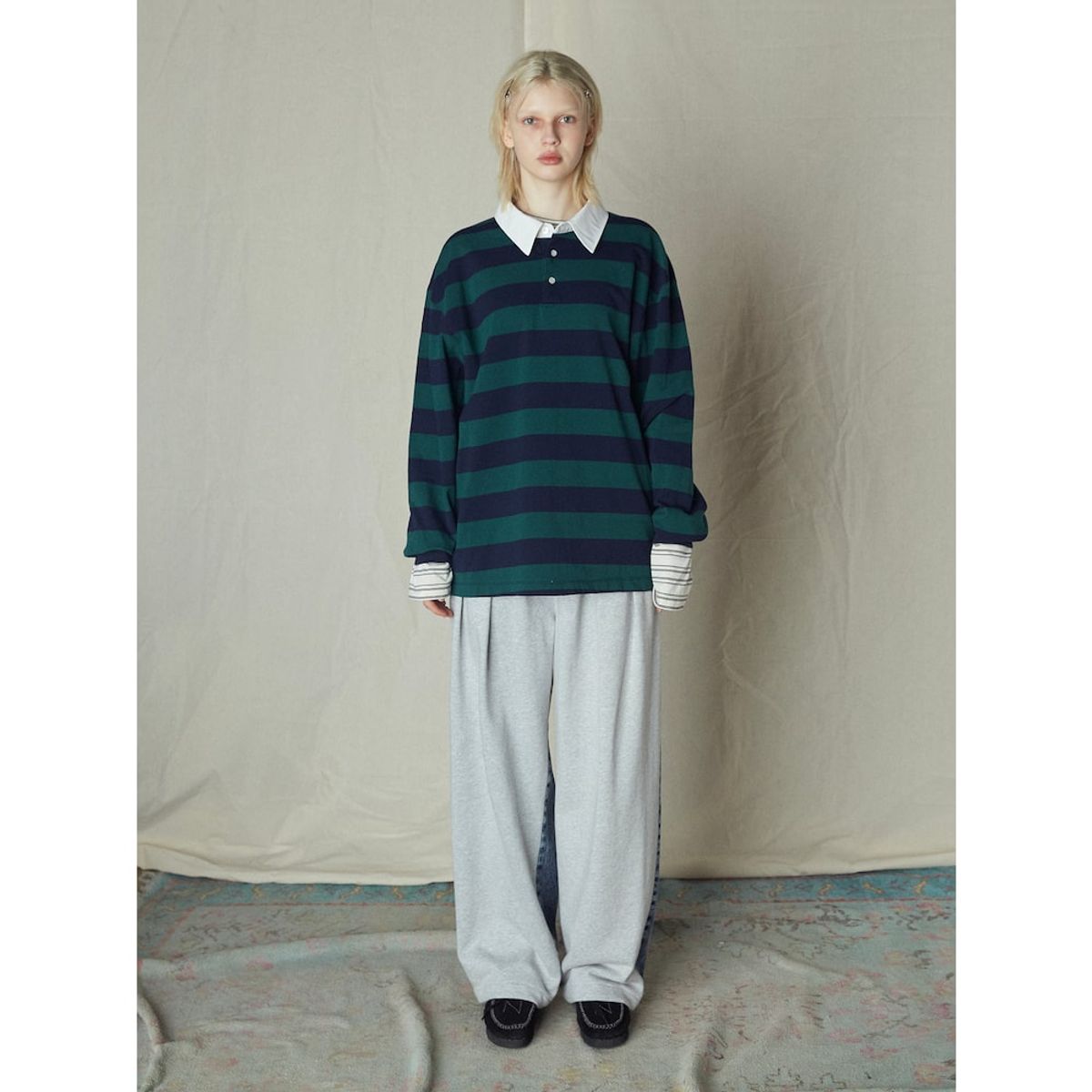 샌드 사운드(SAND SOUND) Bold Stripe Long Sleeve Polo TShirt  Green